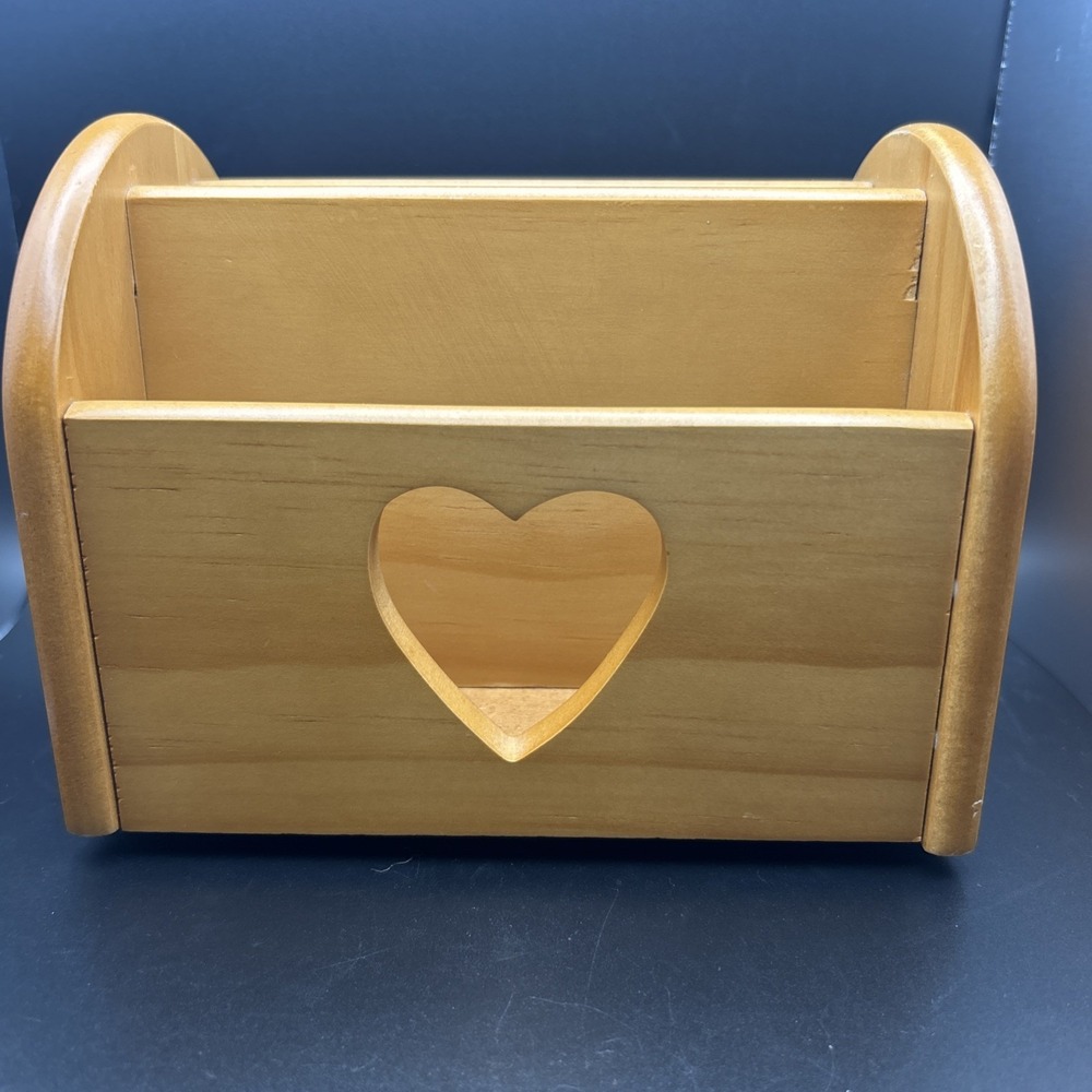 Vintage Wooden Heart Cut-Out Napkin, Mail, Remote Holder Lazy Susan -6.5", Spins